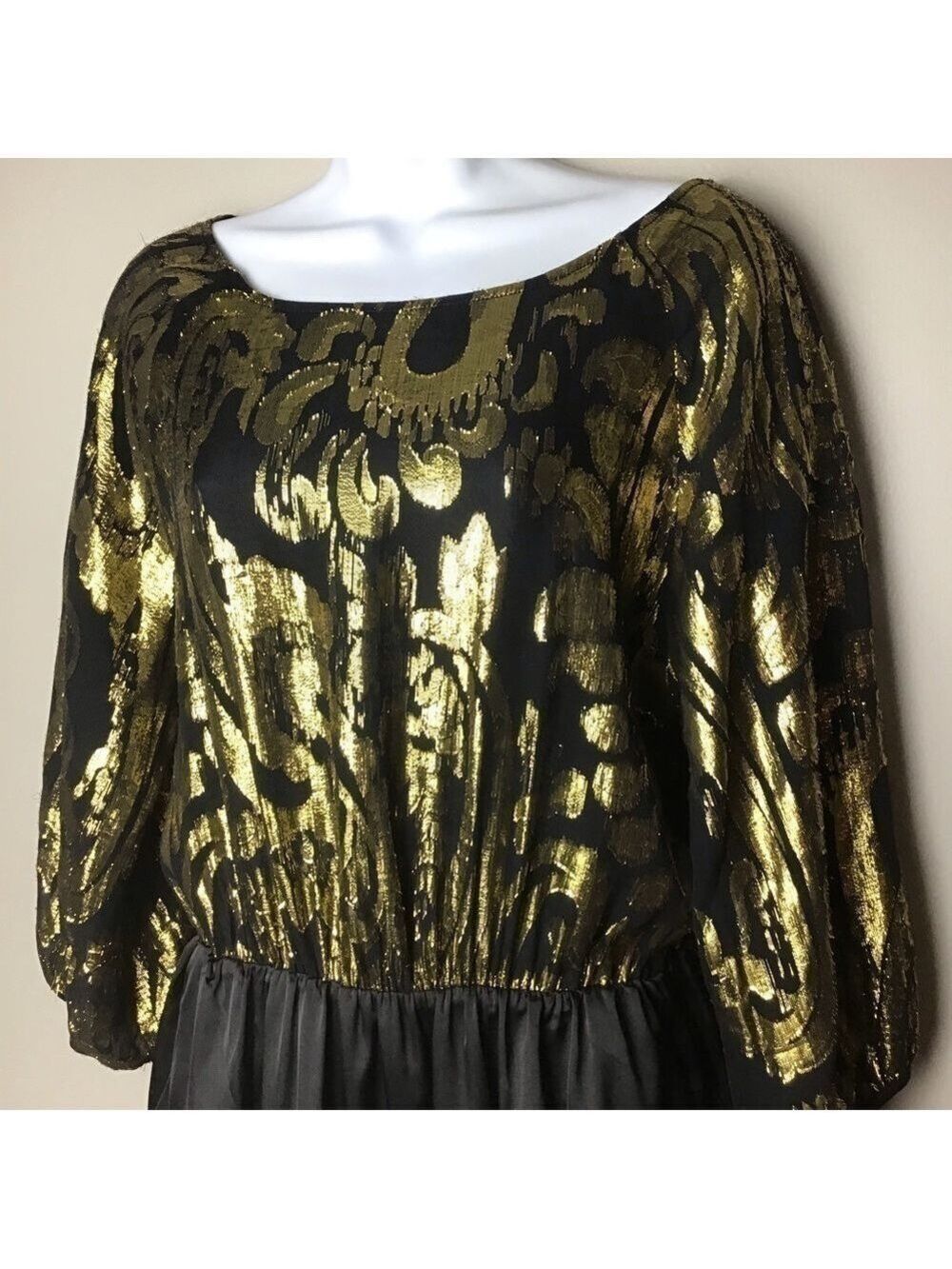 𝅺gianni Bini Silk Blend  Gold & Black Dress - Picture 4 of 7